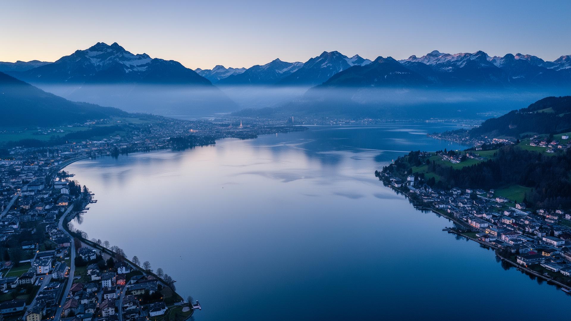 Region Zug in der Abenddämmerung